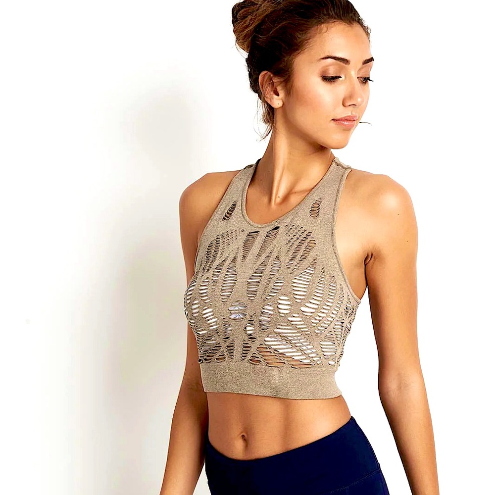NWOT Sold Out Alo Vixen Fitted Crop Tank Gravel Heather Small